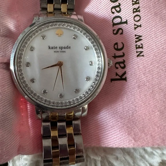 Kate Spade Watch Silver, Gold, Opal Face, Diamond Accents, Elegant, Gently Loved - Picture 8 of 16